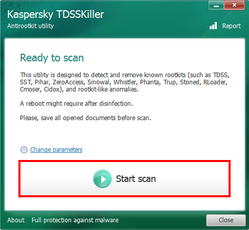 TDSSKiller Screen, Start Scan